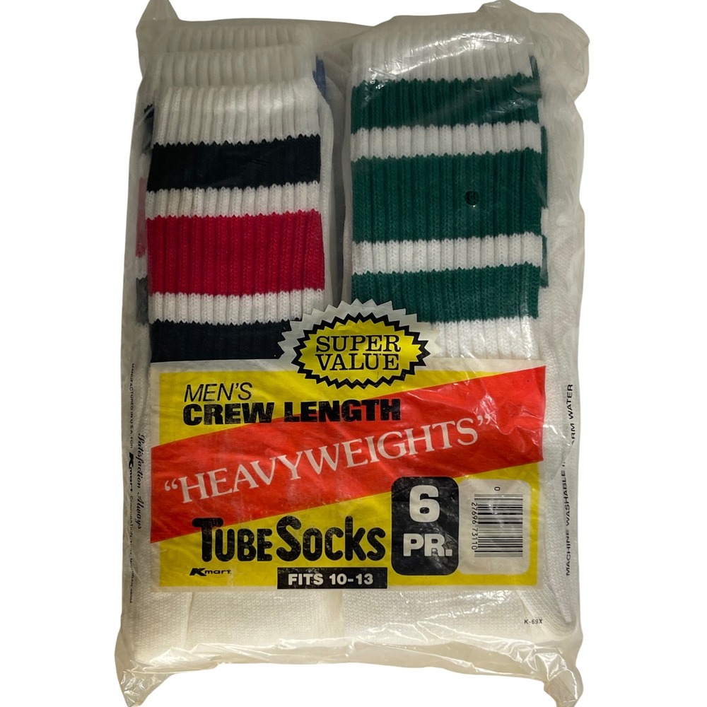 Vintage Kmart Heavyweights Tube Socks 6 Pack Mens Crew Striped Deadstock USA